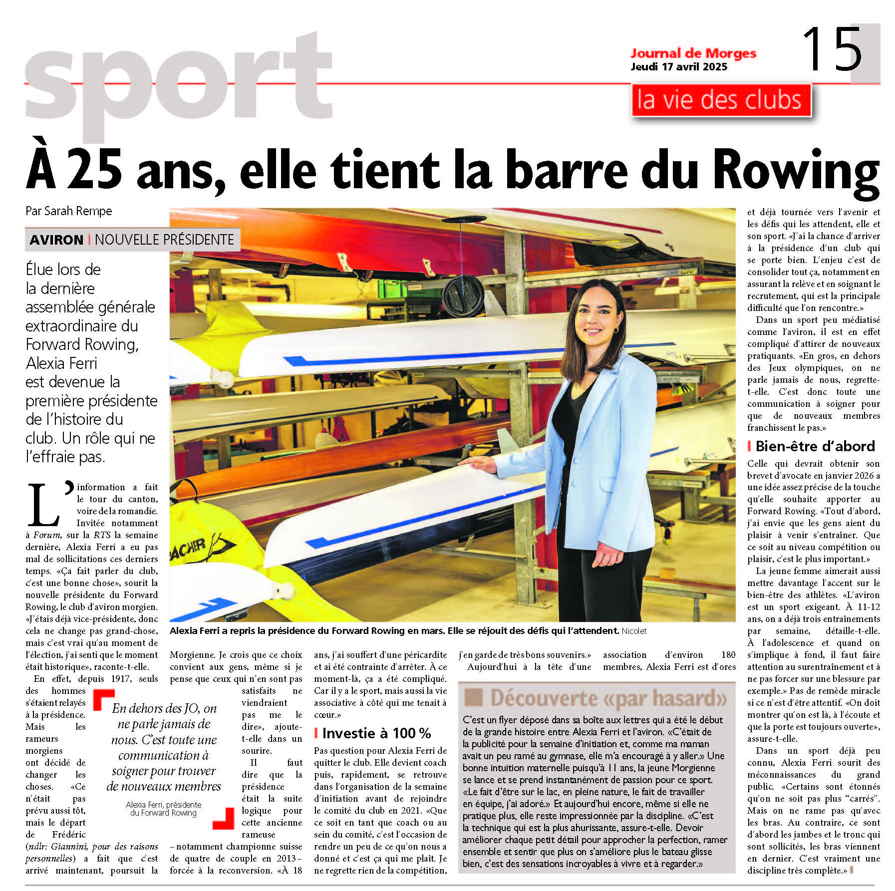 Article Journal de Morges sur Alexia Ferri